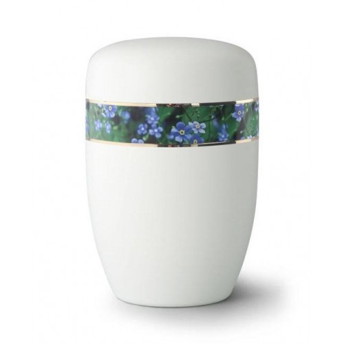 Steel Urn (White with Forget Me Not Border)